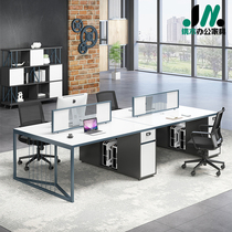 Staff desk minimalist modern staff station Four-4 people with white office table desk chair combination