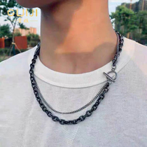 Original Tide brand niche design titanium steel retro one-button collarbone necklace for men and women hip-hop personality neck chain accessories