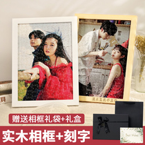 Jigsaw puzzle photo custom portrait painting diy handmade real girlfriend photo wooden couple gift custom with frame
