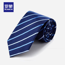 Romon mulberry silk tie mens formal business 8 5cm work Korean version striped professional groom British wedding