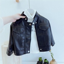 Winter plus velvet leather girls boys handsome casual motorcycle leather jacket children's foreign fashion zipper jacket