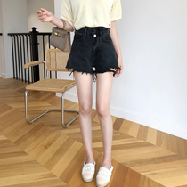 2021 summer new denim shorts womens burr loose thin high waist A word wide pants black foreign style net red