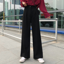 Large size dines straight cylinder casual broadlegged pants woman high waist display slim feeling fat younger sister hip width tug suit long pants
