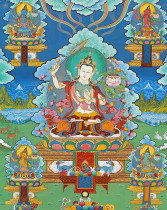 Yongzhong original teaching Thangka Five surnames Manjushri Bodhisattva High-definition printing Brocade satin mounted teaching Thangka