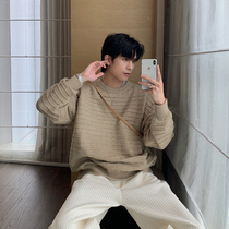 Hualun winter soft sticky suit ins super hot couple sweater mens crewneck thick undershirt khaki knit shirt