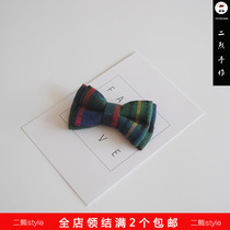 Two bears hand made 17 childrens bow tie male child baby bow dark green plaid 100 days old baby bow tie