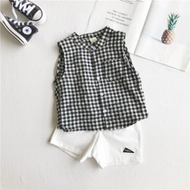 2021 Summer childrens Han edition of pure cotton plate stand shirt horsemane boys and girls baby loose shoulder vest