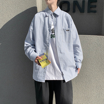 Autumn ins Hong Kong style striped shirt mens casual long sleeve shirt Korean version of the trend loose wild couple inch clothes