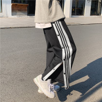 Fall Pants Han Edition Trend Row Buttons Pants Men Basketball Training Pants Straight Barrel Loose Button Wide Leg Sports Trousers Men