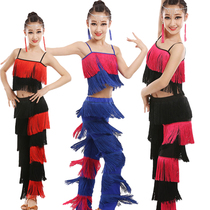 Childrens Latin dance costume performance Girls  childrens professional competition Tassel pants suit Dance Latin dance competition pants