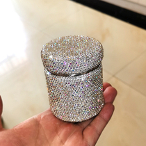 Luxury diamond-studded patch toothpick tube cotton swab storage box home restaurant round stainless steel Crystal cotton sign tube