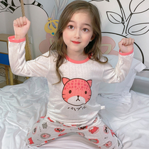 Childrens underwear set summer thin long sleeve bamboo fiber childrens pajamas baby autumn clothes spring and autumn girls air-conditioned clothing