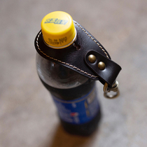 Handmade cow leather drink bottle cover outdoor genuine leather multifunction portable mineral water bottle key buckle hook-type water bottle buckle