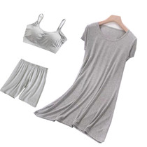 Lady with chest cushion slats bottom suit Modale Jean approachable pure color bra sleeping dress Three sets of casual outwear for summer
