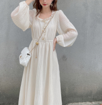 MOBAI Homemade Early Autumn Gentle Breeze Style Fairy Skirt Woman Temperament Snowspun Press Pleats For a Long Dress Shirt