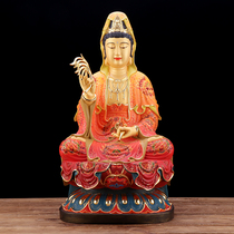 All-bronze painted Guanyin Buddha statues are dedicated to the three holy bronze statues of the Buddha Hall sitting lotus Guanyin Bodhisattva ornaments
