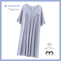 Mousse Loose Sleeping Dress Lady Summer Short Sleeve Pure Color Thin middle dress minimalist cotton Home Sleeping Dress
