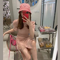  2021 new pleated bubble sleeve waist slimming heart machine side temperament split skirt make enough turn back dress