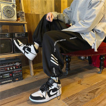 Tide brand letter printing sweatpants mens spring Korean version of the foot guard pants fat plus size pants loose casual pants tide