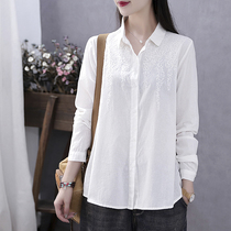 Han Soyi retro literature 2020 Autumn new simple solid color embroidered long sleeve shirt female base shirt thin