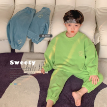 BBs childrens clothing boys home clothing Ollie velvet suit 2022 new winter middle and big childrens two-piece pajamas