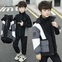 Childrens clothing boys three-in-one detachable 2021 new childrens spring and autumn thick boy plus velvet coat