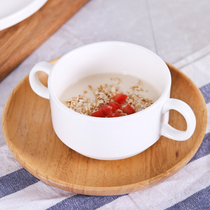 Ceramic European-style binaural bowl Breakfast steamed egg bowl Household stew cup Western soup bowl with handle Soup bowl Borscht bowl