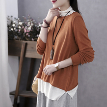 Han Soyi vintage art 2020 Autumn new fake two-piece jacket women pile collar knitwear base shirt