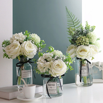 ins emulation upscale flocking cloth rose transparent vase Nordic Xiaoqing Xinsen Department Fake Silk Floral Table Living Room