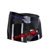 cooc latex clothes latex underpants male sexy rubber pants with latex rubber ring latex flat corner underpants anti body fluids