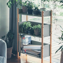 Simple Japanese shelf floor solid wood flower shelf multi-layer living room storage rack storage rack childrens small bookshelf