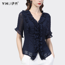 Snowspun shirt woman short sleeve blouses with slim fit slim fit shirt temperament 2022 Summer new pro ol