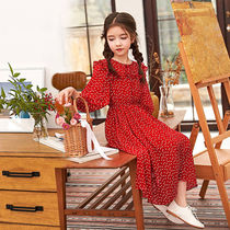 Girls dress childrens skirt red chiffon long sleeve 2020 new spring and autumn female children Girl Korean version of foreign gas