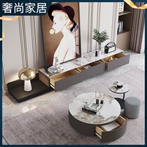 Rock plate telescopic TV cabinet small household living room simple furniture TV cabinet tea table combination 2021 New