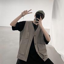 Workwear waistcoat waistcoat men's and women's fashion brand Japanese street loose coat vest men's retro multi-pocket sleeveless men's fashion