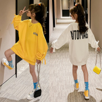 Girls medium-length sweaters for childrens autumn clothing 2021 new round neck jacket Korean version of childrens pullover tide tide