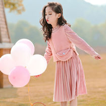 Childrens wear girls dress Autumn New golden velvet two-piece skirt autumn princess dress foreign girl