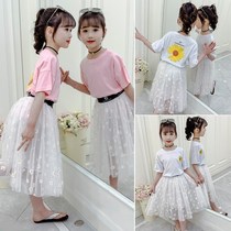 Girls  lower body long dress suit summer 2020 new foreign style over the knee large childrens super fairy mesh skirt two-piece set