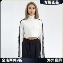 (Official Net Spot) we11done 21SS Black Stripes Short Dew Navel Logo White High Collar Sweater Woman