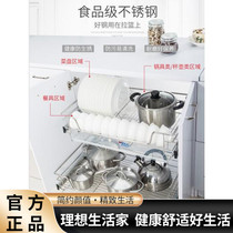 Wei Wanshe Wellmax stainless steel counter-door four-sided cabinet pull basket double bowl basket pot basket