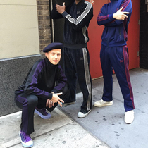 Japanese trend NEEDLES butterfly embroidery casual trousers black purple edge stripe webbing sports pants FOG High Street