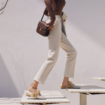 Wool pants Suit pants Womens autumn and winter casual straight loose pants Small feet Wool pants nine-point pants Smoke pipe pants