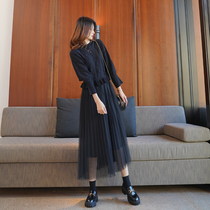 2021 new womens autumn dress temperament chic French niche senior design sense knitted mesh pleated dress