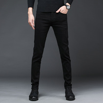 2021 new spring and autumn black jeans mens autumn and winter slim stretch small feet trousers trend Wild