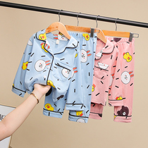 Childrens pajamas cotton set 2021 new spring and autumn boys and girls long sleeve cartoon home clothing air conditioning clothing
