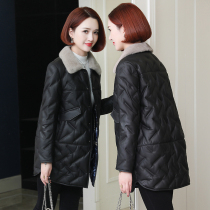 zqqz leather down jacket womens long mink fur collar 2020 new fashion sheep leather jacket 018