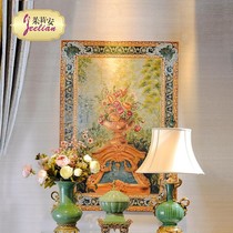 Luxury European neoclassical hand-painted vase gold green rectangular hanging painting Villa Model Room 1 3 wood prints