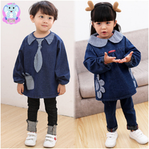 Denim baby blouse long-sleeved large size spring autumn and winter apron eating clothes painting clothes upside down jacket boys and girls reverse dressing