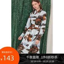 Lily autumn new womens contrast landscape print asymmetric shirt dress 119330C7619