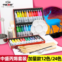 Zhongsheng painting material acrylic pigment set 12 colors 24 color waterproof beginner canvas shoes diy stone hand painted textile fiber dye Bingthin clothes wall painting children safety graffiti